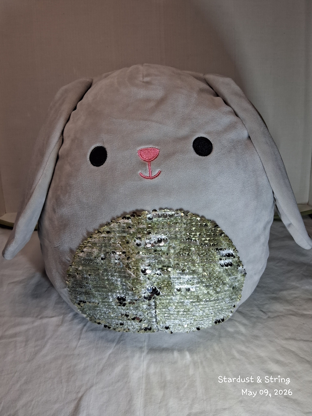 Squishmallow Blake The Bunny In  Grey With Flip Sequin Belly ~ 12"
